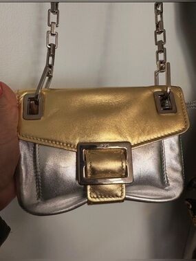 Roger Vivier Metallic Gold and Silver Leather Crossbody Bag